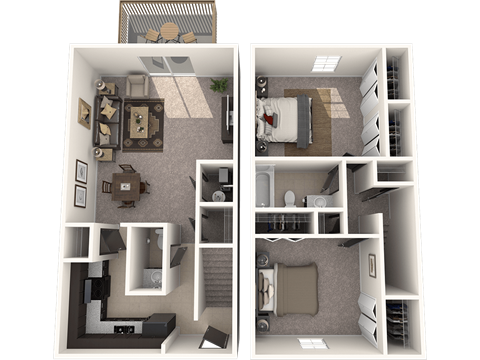 Floor plan for 2 beds, 1.5 baths, 1000 sqft